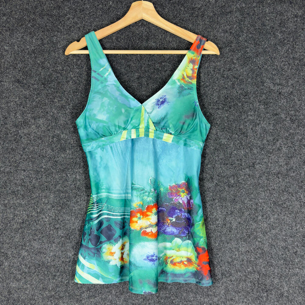Unbranded Tankini Top Women M Medium Blue Floral V-Neck Push Up Sleeveless Swim